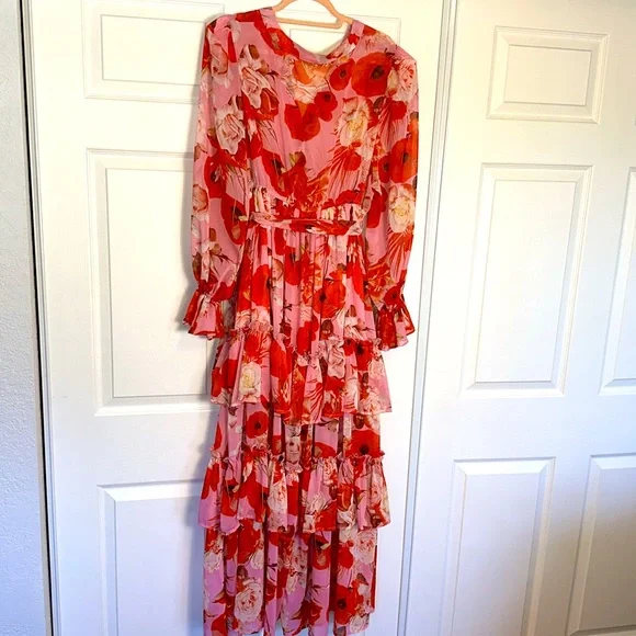 L'ATISTE Red and Pink Floral Maxi Dress - Picture 3 of 3